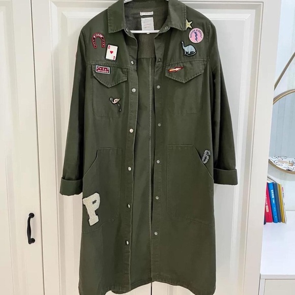 Green Patchwork Long Jacket - Picture 1 of 5